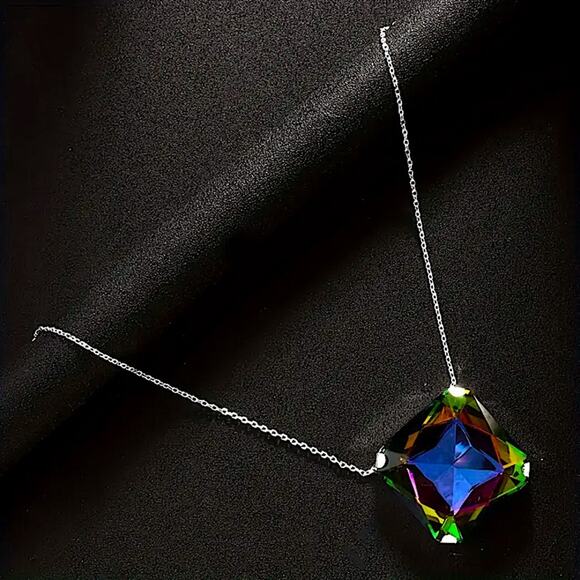 Exaggerated Mystic Fire Silver Crystal Stone Necklace Boho Statement - Picture 3 of 7